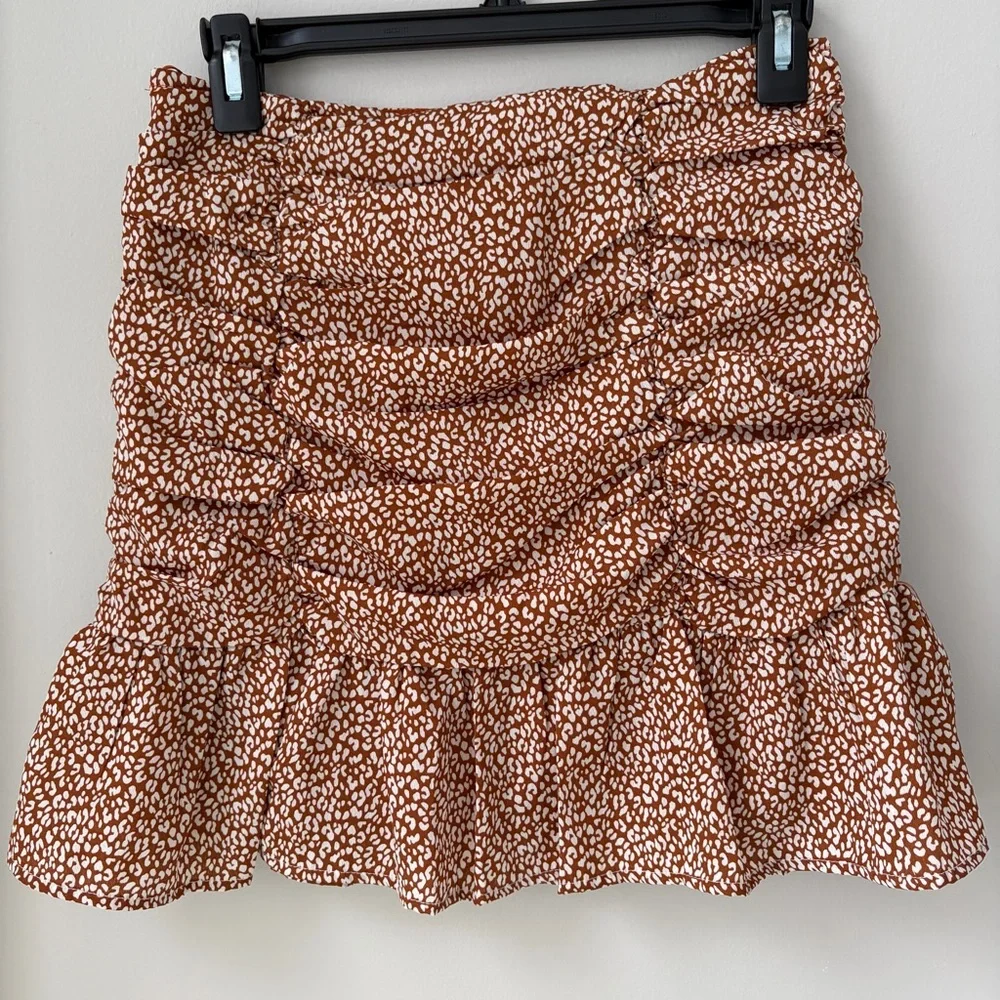 Mable Sz S Ruched Ruffled Bronze Mini Skirt Lined Side Zipper Casual College
